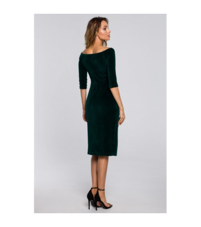 M559 Welurowa Sukienka Z Dekoltem I Rozcięciem Na Nogę - zielona