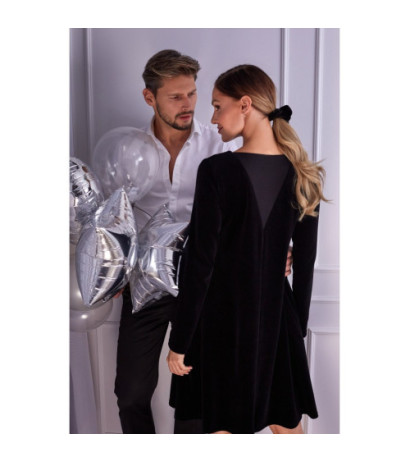 M566 Welurowa Sukienka Trapezowa - czarna