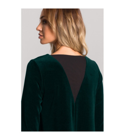 M566 Welurowa Sukienka Trapezowa - zielona