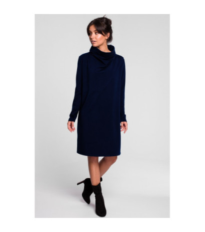 B132 Sukienka z wysokim kołnierzem - granatowa