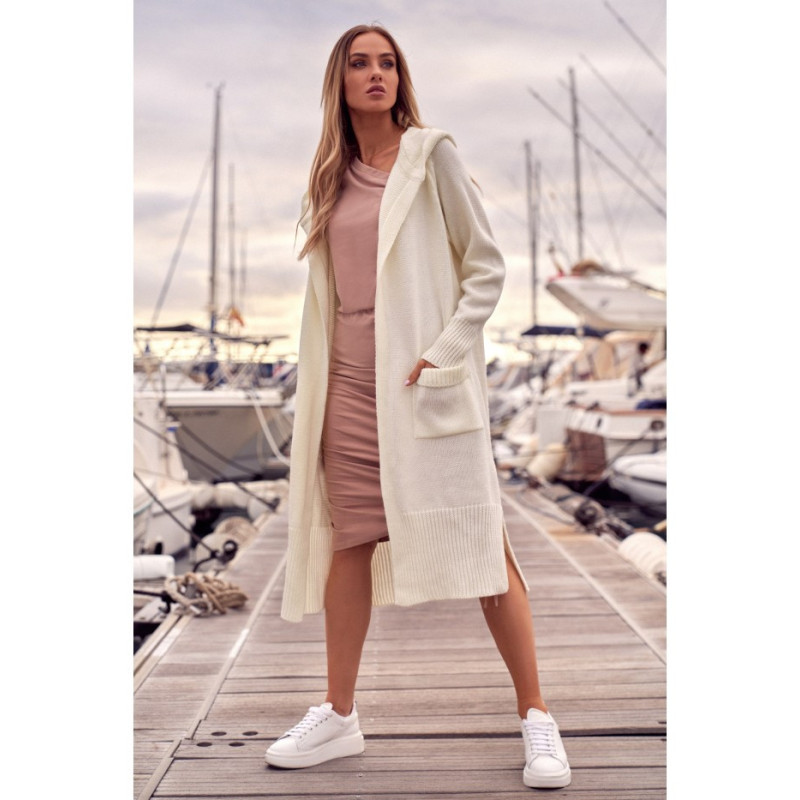 M596 Kardigan Z Kapturem I Kieszeniami - ecru