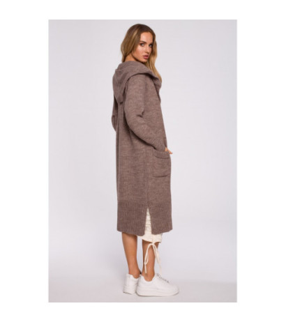 M596 Kardigan Z Kapturem I Kieszeniami - mokka