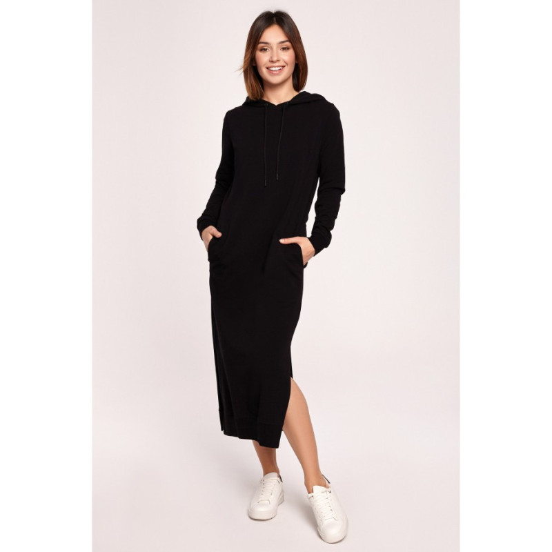 B197 Sukienka midi z kapturem - czarna