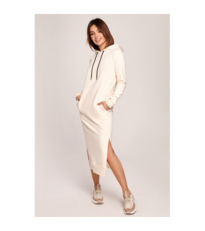 B197 Sukienka midi z kapturem - śmietankowa
