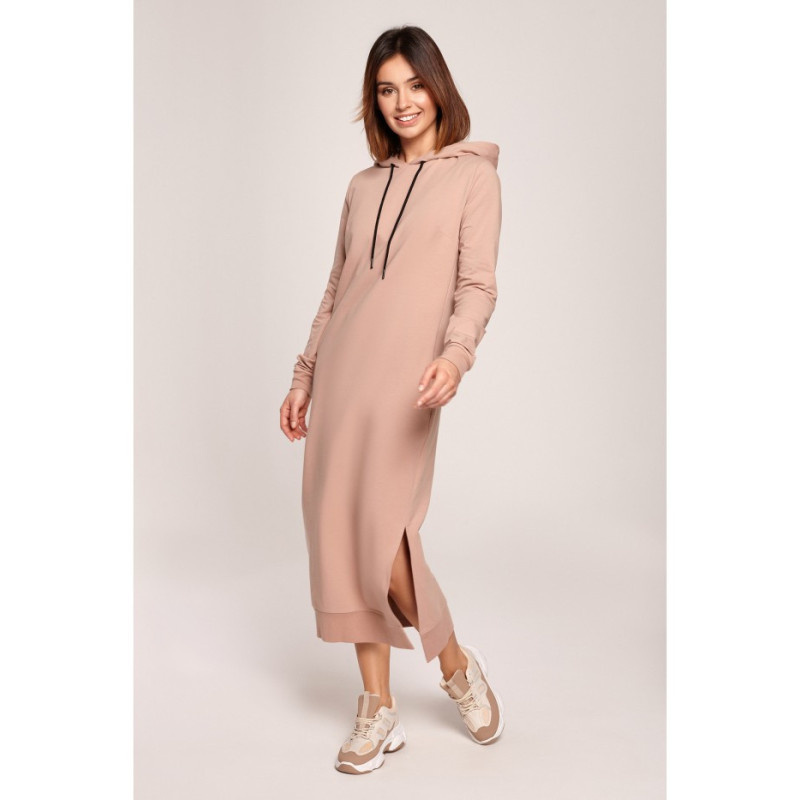 B197 Sukienka midi z kapturem - mokka