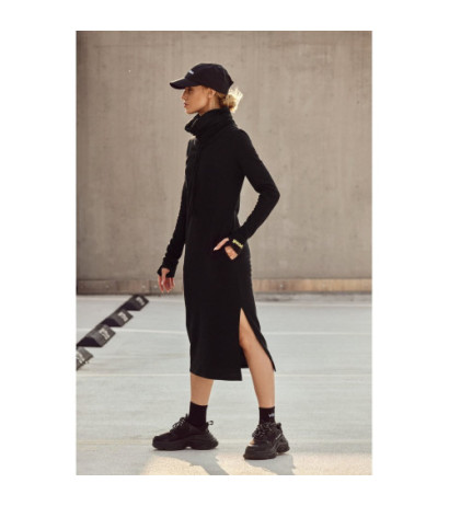 M622 Sukienka maxi z wysokim kołnierzem - czarna