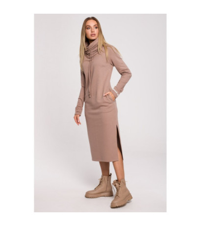 M622 Sukienka maxi z wysokim kołnierzem - cappuccino