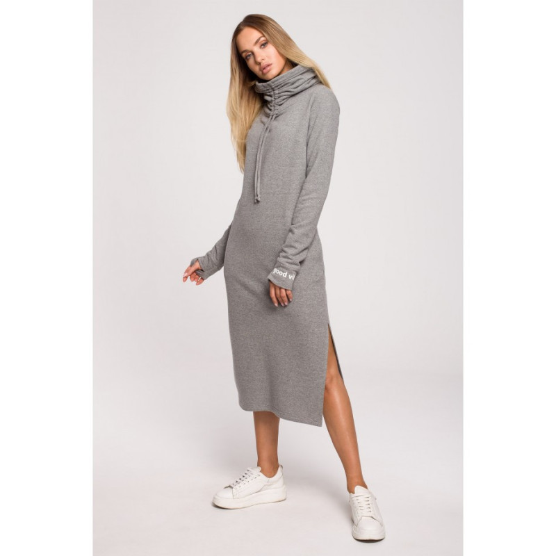 M622 Sukienka maxi z wysokim kołnierzem - szary