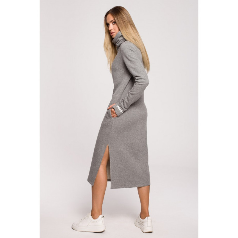 M622 Sukienka maxi z wysokim kołnierzem - szary