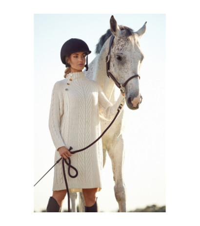 M635 Swetrowa sukienka z golfem i guzikami - beżowa