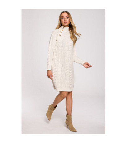 M635 Swetrowa sukienka z golfem i guzikami - beżowa