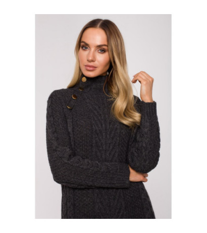 M635 Swetrowa sukienka z golfem i guzikami - grafitowa