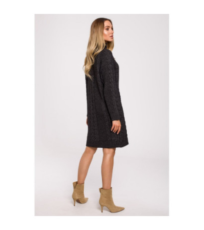 M635 Swetrowa sukienka z golfem i guzikami - grafitowa