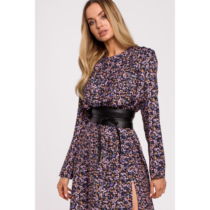 M636 Wiązany pasek ze sztucznej skóry - czarny