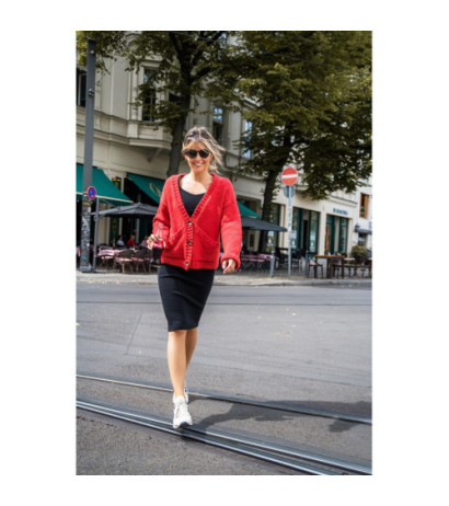 BK074 Kardigan na guziki z szerokimi kieszeniami - pomarańczowy