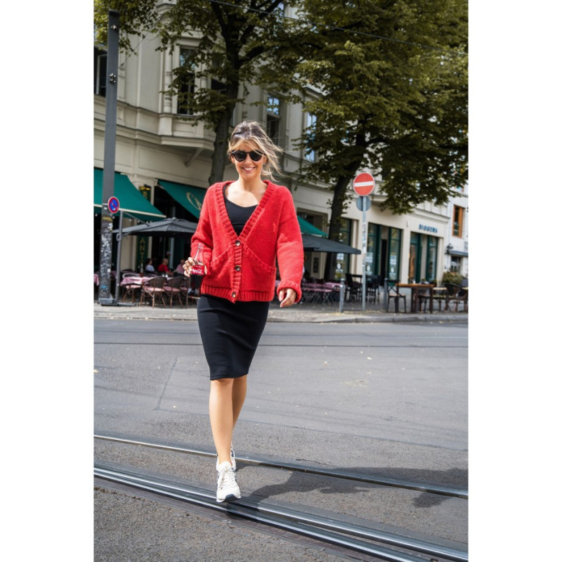 BK074 Kardigan na guziki z szerokimi kieszeniami - pomarańczowy