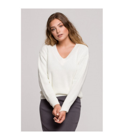 BK075 Sweter z dekoltem w serek - ecru