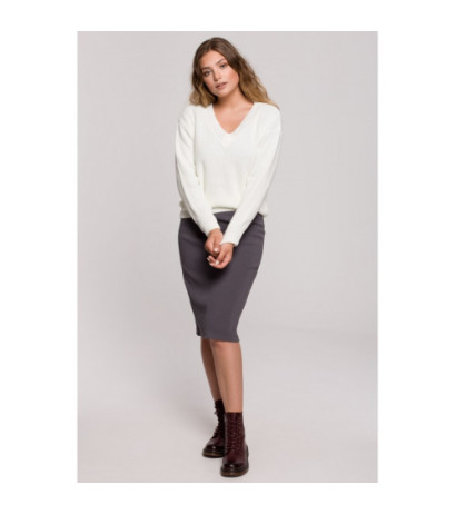 BK075 Sweter z dekoltem w serek - ecru