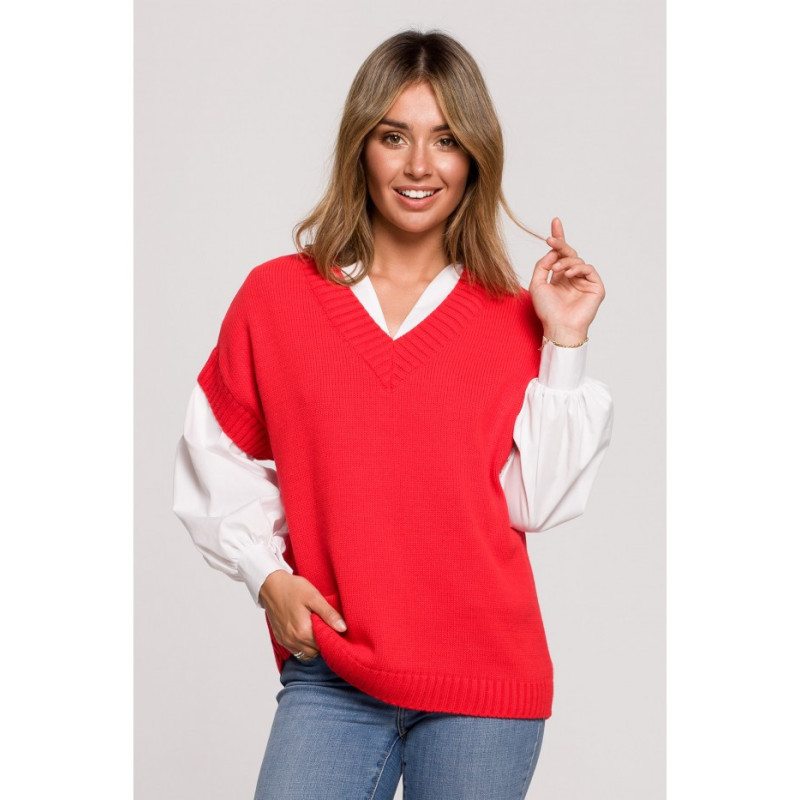 BK076 Bezrękawnik z dekoltem w serek - czerwony