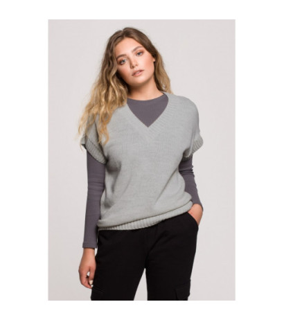 BK076 Bezrękawnik z dekoltem w serek - szary