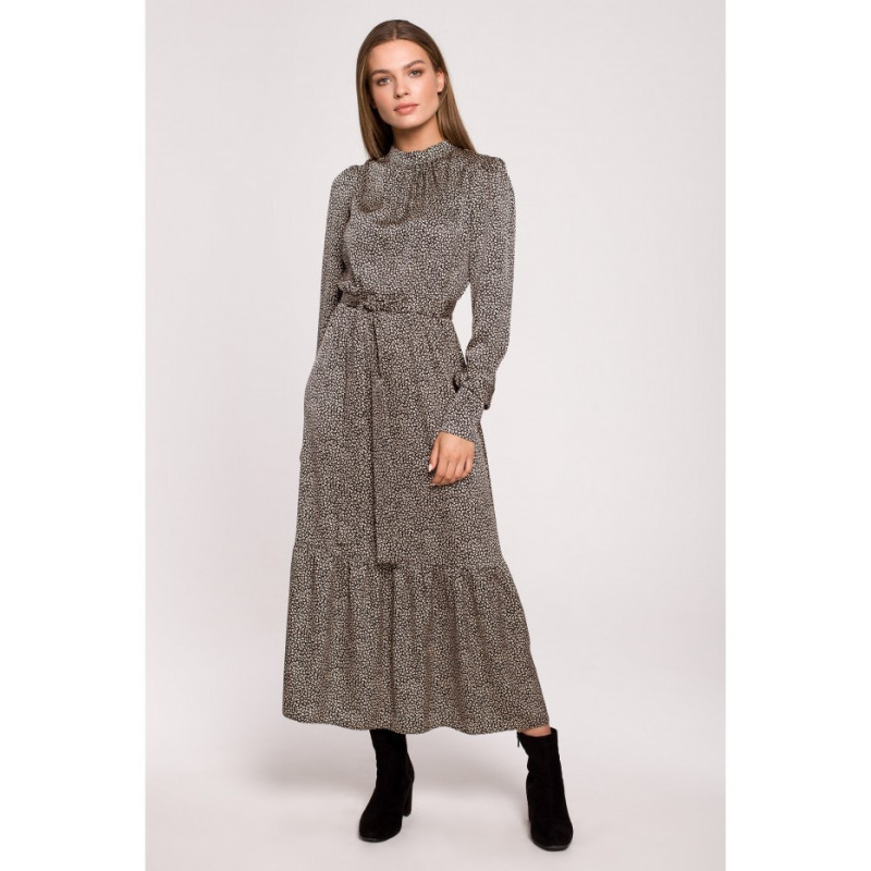 S290 Sukienka maxi z falbaną - nadruk lampart - model 1