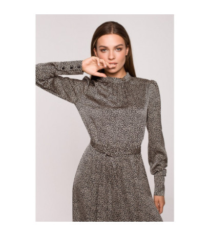 S290 Sukienka maxi z falbaną - nadruk lampart - model 1