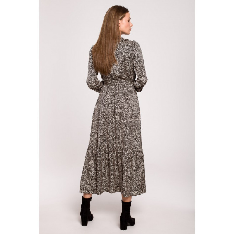 S290 Sukienka maxi z falbaną - nadruk lampart - model 1