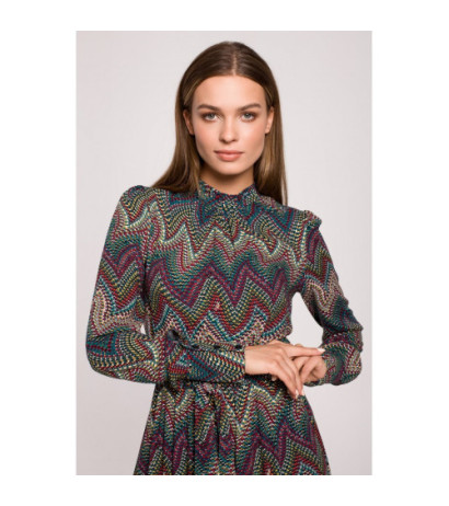 S291 Sukienka maxi z falbaną - nadruk aztecki - model 2