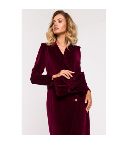 M641 Welurowa sukienka żakietowa - bordowa