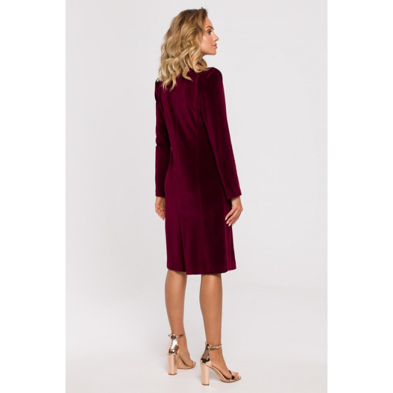 M641 Welurowa sukienka żakietowa - bordowa