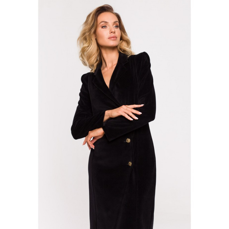 M641 Welurowa sukienka żakietowa - czarna