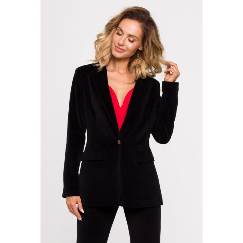 M643 Żakiet welurowy zapinany na guzik - czarny