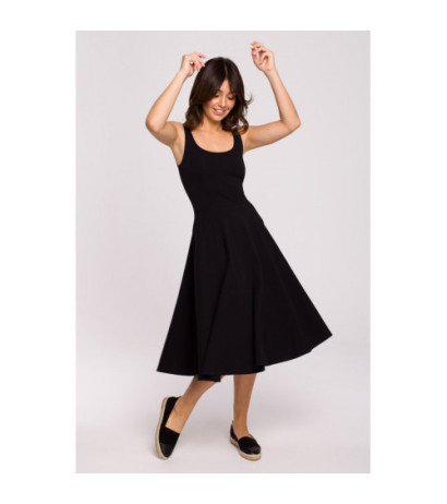 B218 Sukienka rozkloszowana na cienkich ramiączkach - czarna