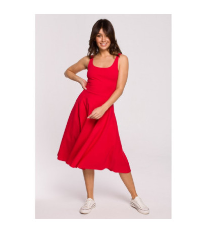 B218 Sukienka rozkloszowana na cienkich ramiączkach - czerwona