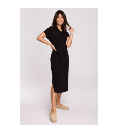 B222 Sukienka safari z kołnierzykiem - czarna