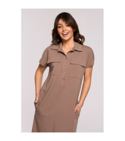 B222 Sukienka safari z kołnierzykiem - kakaowa