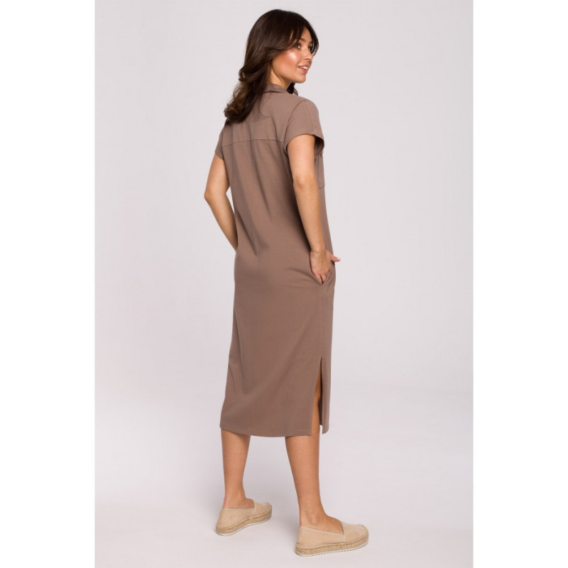 B222 Sukienka safari z kołnierzykiem - kakaowa