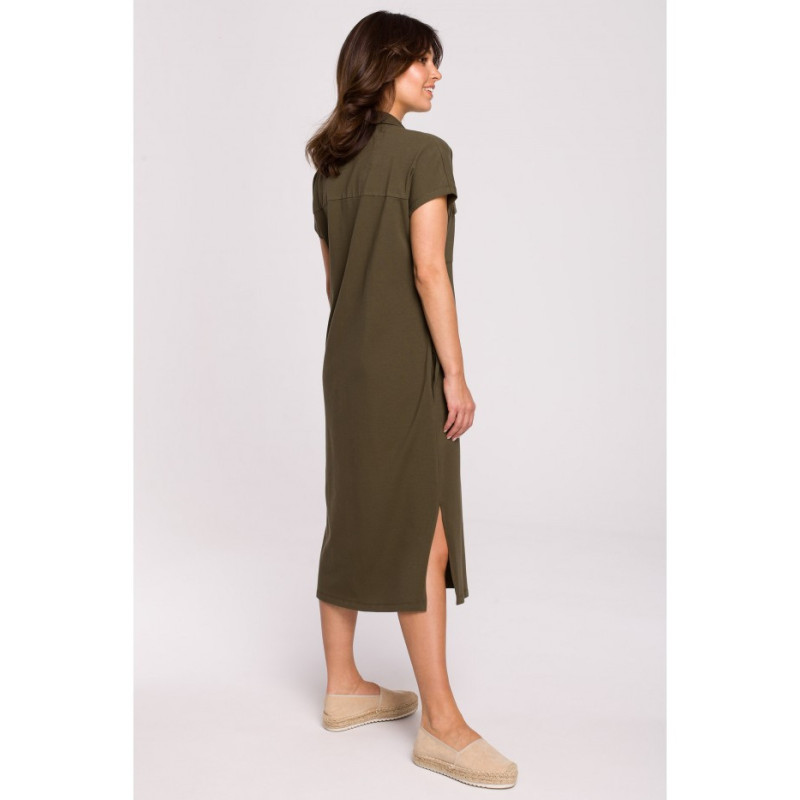 B222 Sukienka safari z kołnierzykiem - khaki