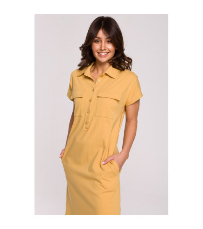 B222 Sukienka safari z kołnierzykiem - miodowa