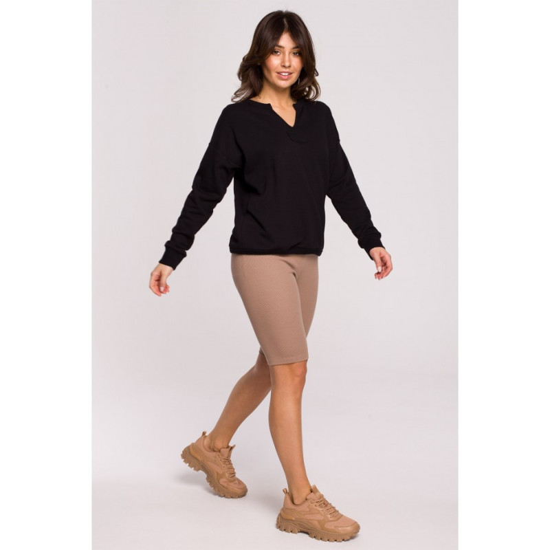 B225 Bluza z wycięciem w dekolcie - czarna