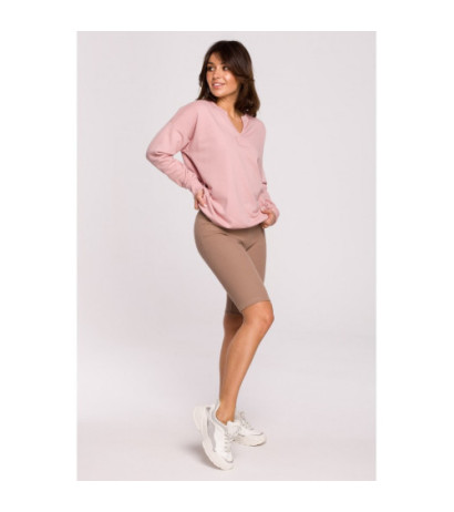 B225 Bluza z wycięciem w dekolcie - pudrowa