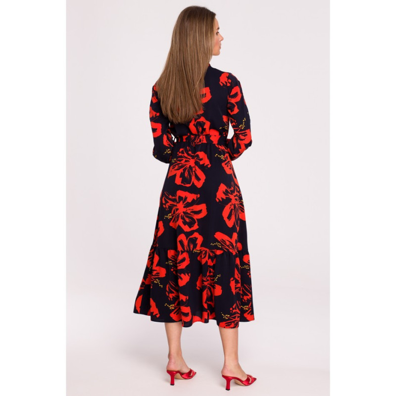 S307 Sukienka maxi z rozcięciami na rękawach - model 1