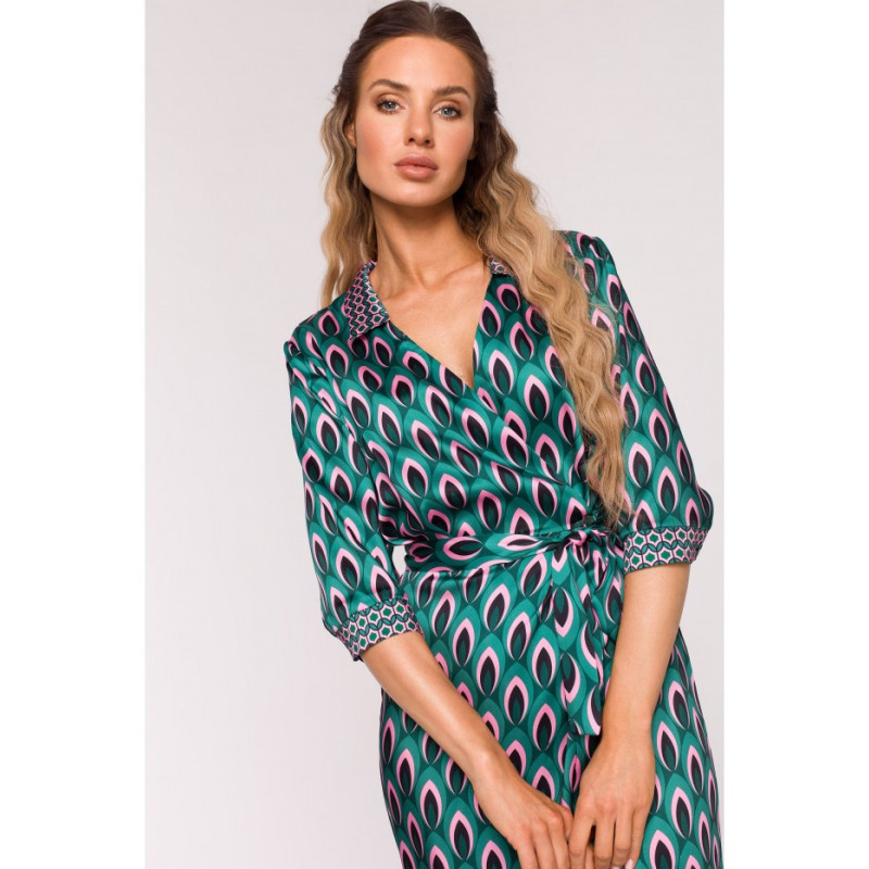 M668 Sukienka z nadrukiem na zakładkę z paskiem - model 1