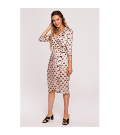 M668 Sukienka z nadrukiem na zakładkę z paskiem - model 3