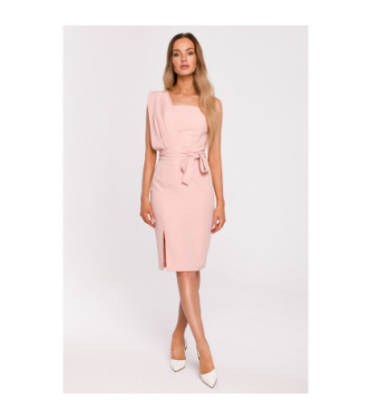 M673 Sukienka na jedno ramię - pudrowa