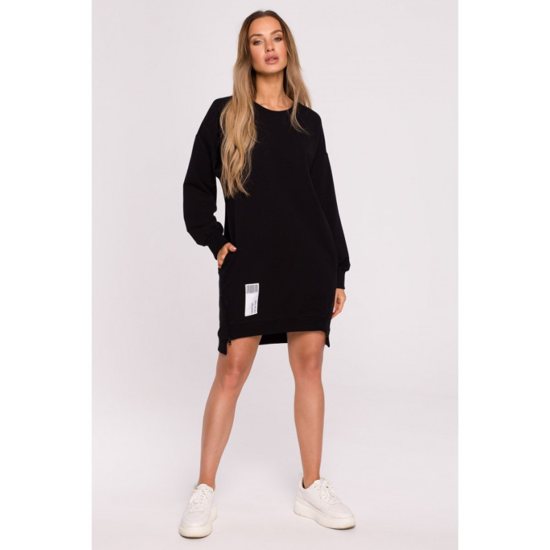 M676 Tunika z naszywką i ozdobnymi zamkami - czarna