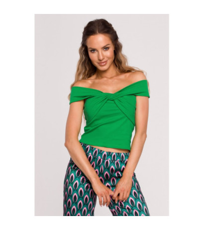 M680 Top z przeplotem w dekolcie - soczysta zieleń