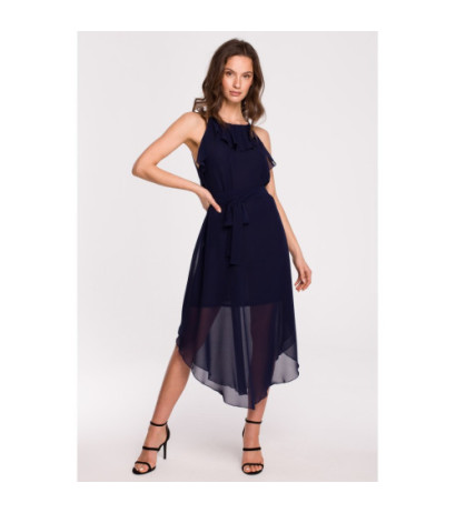 K137 Sukienka wiązana wokół szyi - granatowa