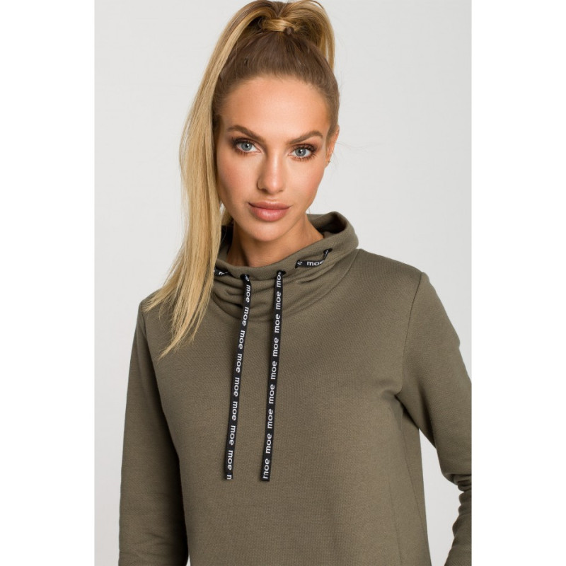 M688 Sukienka midi z lampasami z logo - khaki