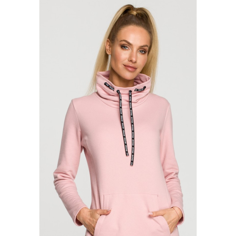 M688 Sukienka midi z lampasami z logo - pudrowa